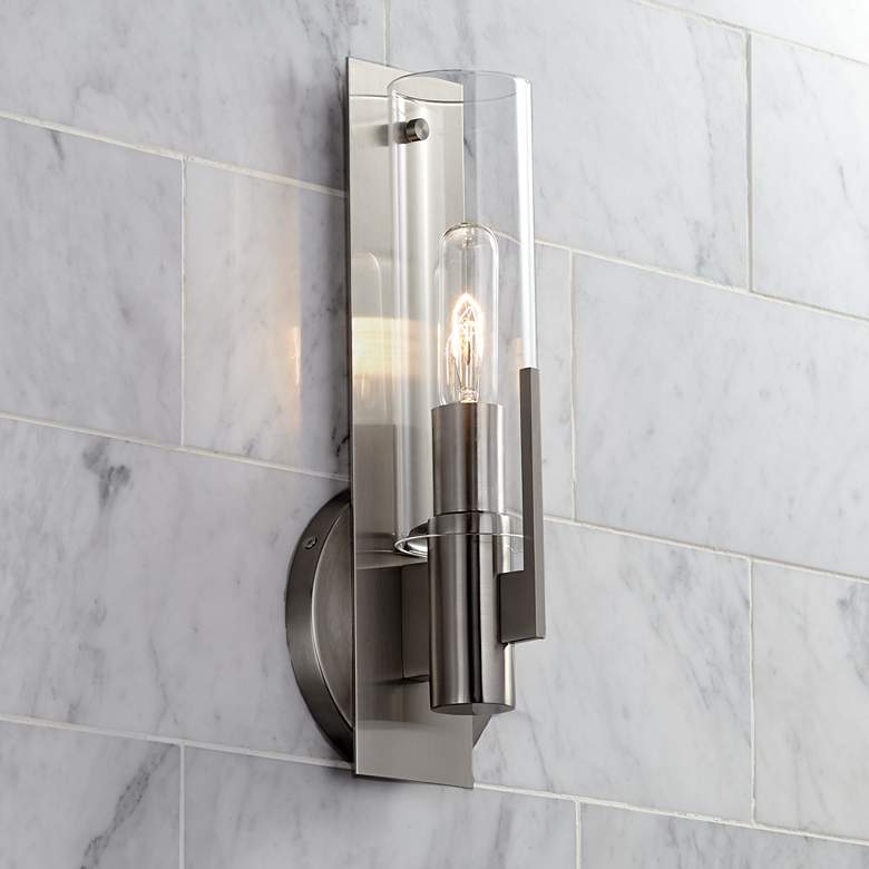 Image 1 Possini Euro Pax 15" High Brushed Nickel Wall Sconce