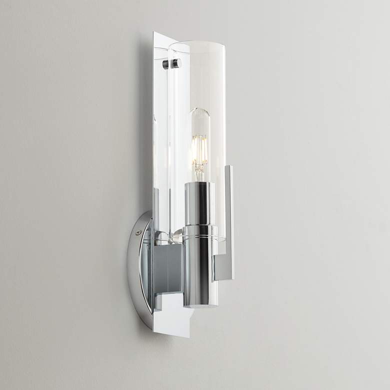 Image 1 Possini Euro Pax 15" High Modern Clear Glass and Chrome Wall Sconce