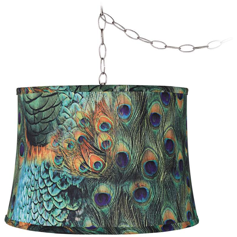 Image 1 Possini Euro Peacock 16" Wide Brushed Nickel Plug-In Swag Chandelier
