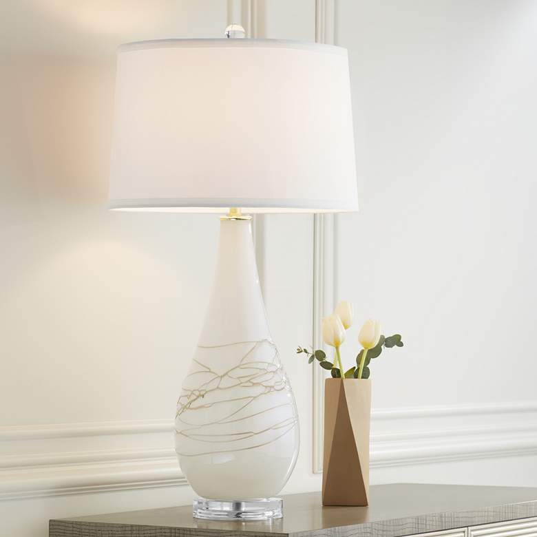 Image 1 Possini Euro Pearl White Art Glass Table Lamp