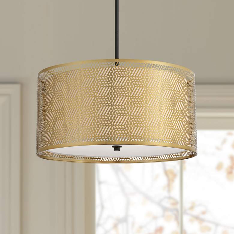 Image 1 Possini Euro Pearson 20"W Gold and Black Drum 3-Light Pendant Light