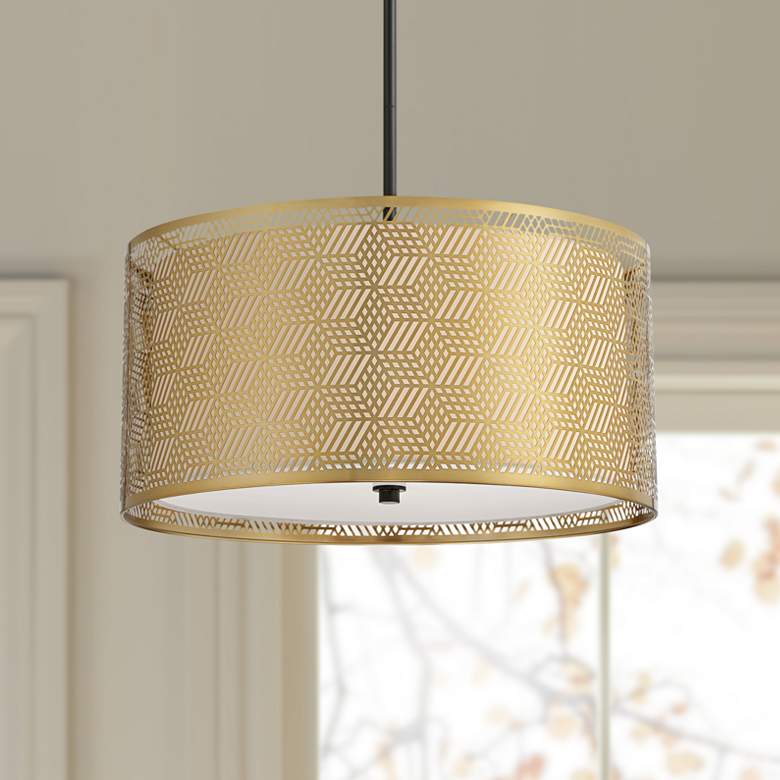 Image 1 Possini Euro Pearson 20 inchW Gold and Black Drum 3-Light Pendant Light