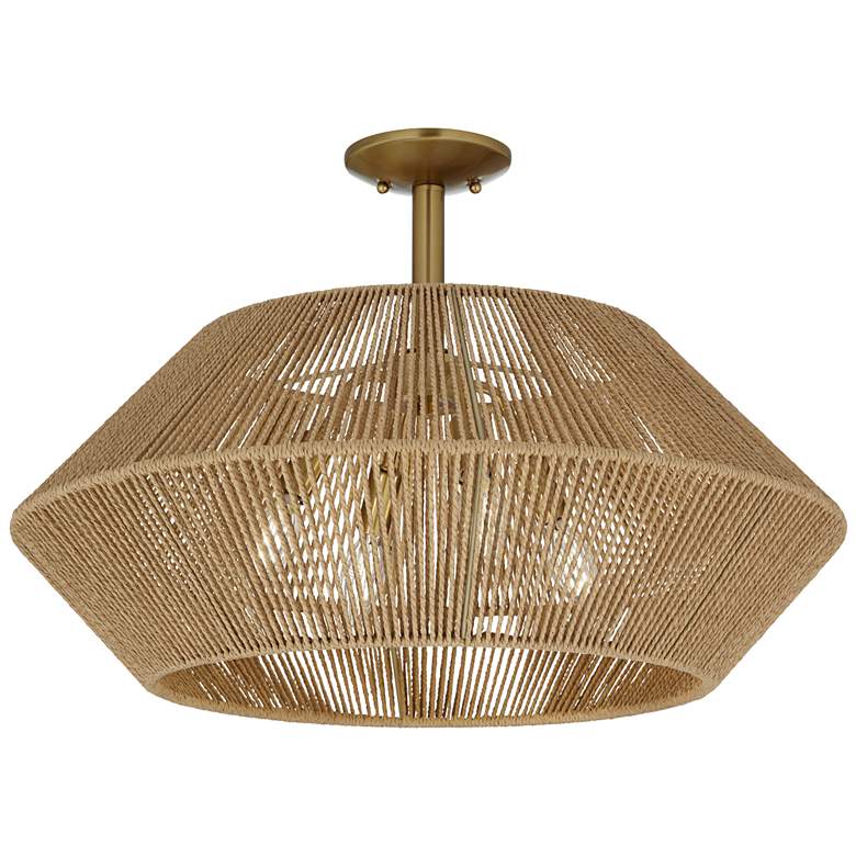Image 2 Possini Euro Pedro 24" Wide Brass and Rattan 4-Light Ceiling Light