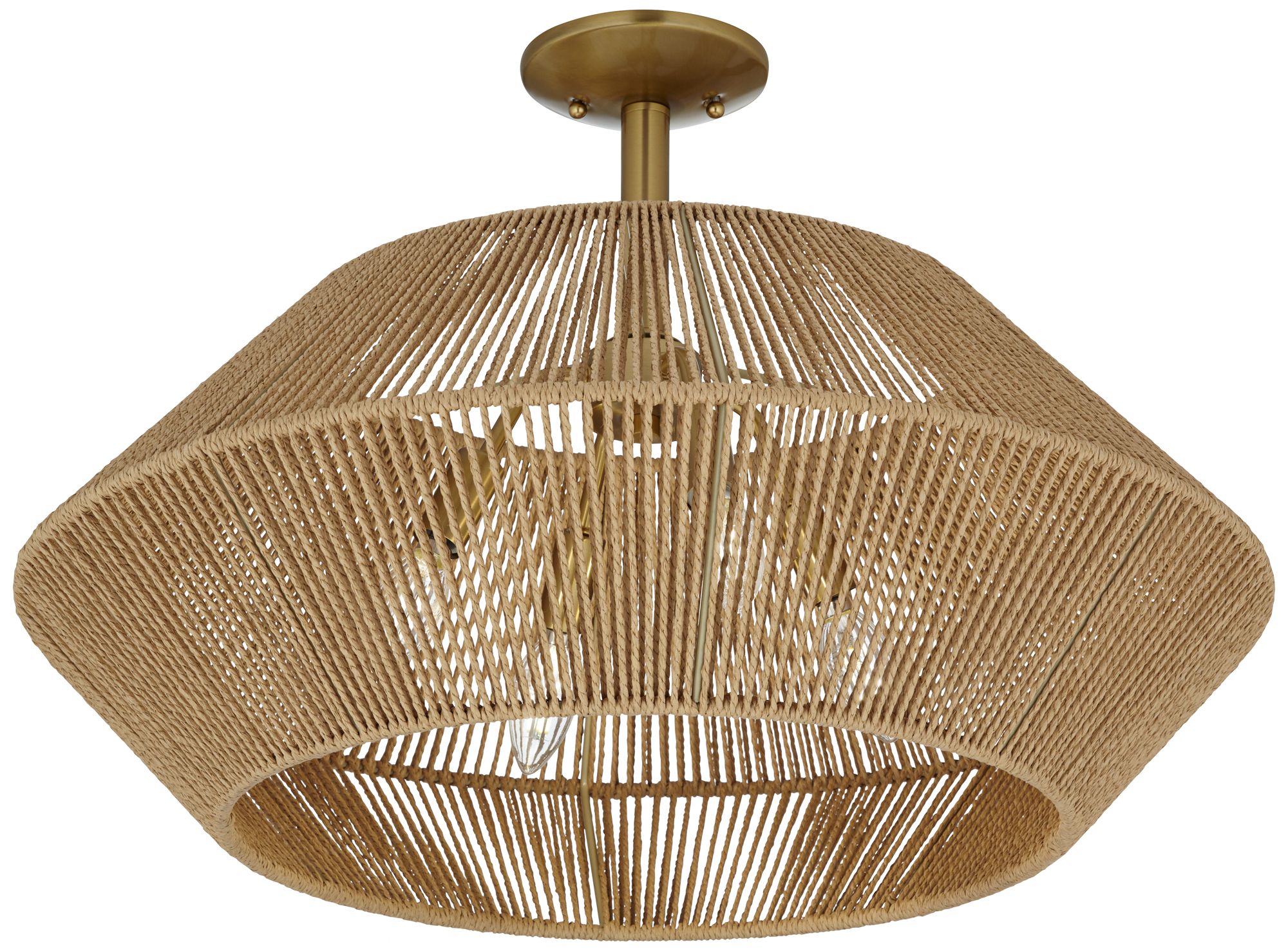 Watch A Video About the Possini Euro Pedro Brass and Rattan 4 Light Ceiling Light