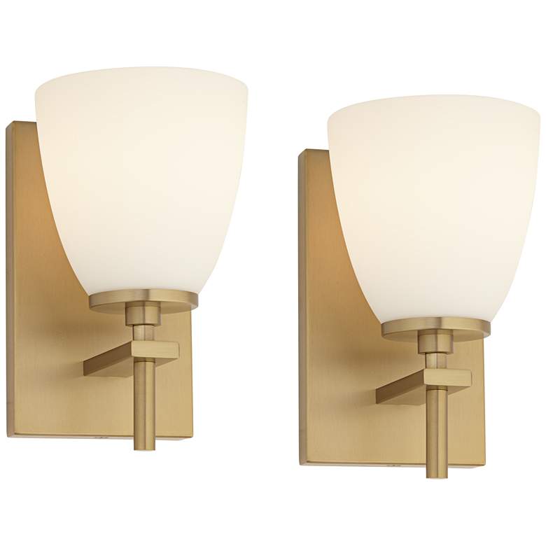 Image 2 Possini Euro Pell 8 1/2" High Brass Wall Sconce Set of 2
