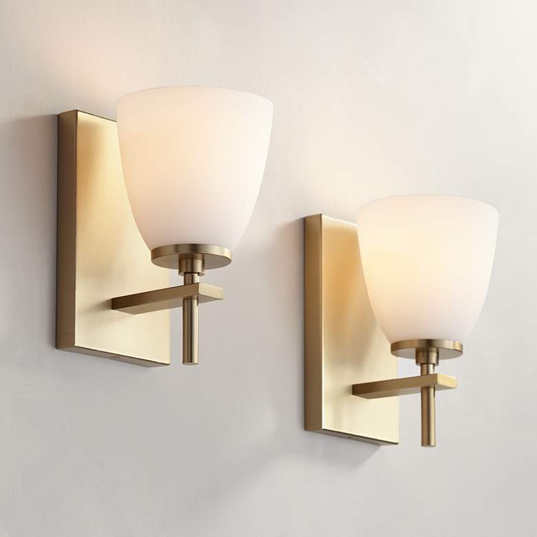 Image 1 Possini Euro Pell 8 1/2" High Brass Wall Sconce Set of 2