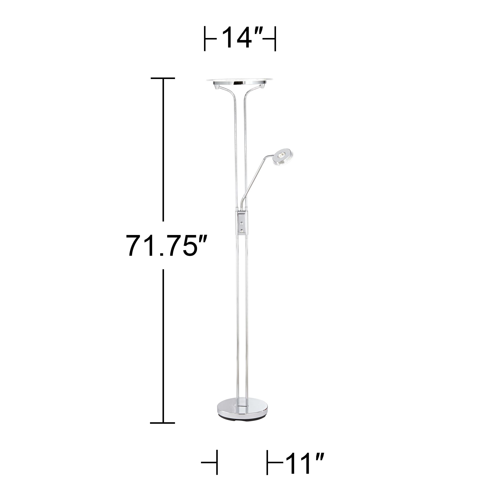 Possini Euro Perseus Chrome LED Torchiere Floor Lamp with Reading Light in scene