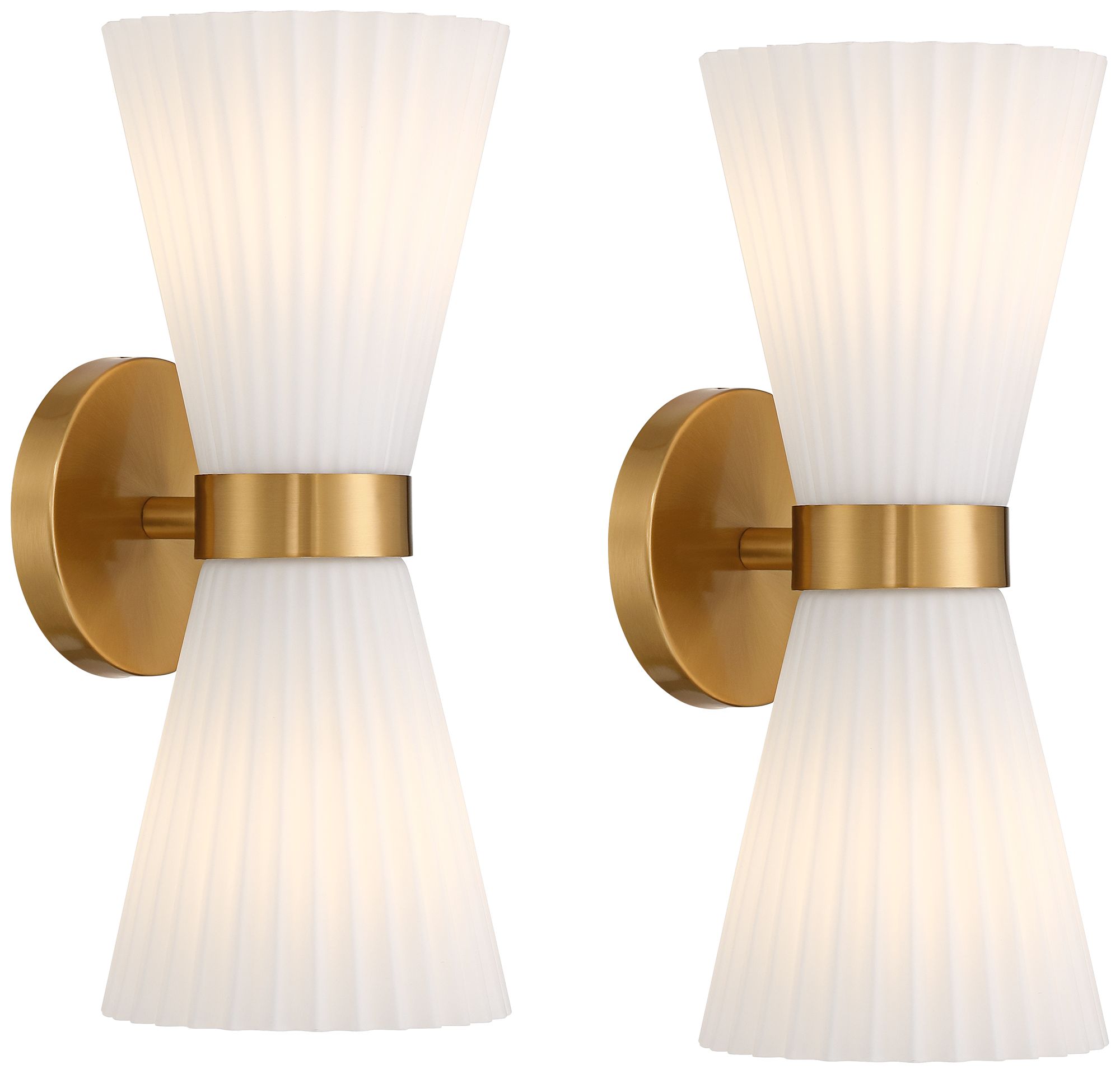 Image 2 Possini Euro Peter 14" High Warm Brass 2-Light Wall Sconce Set of 2