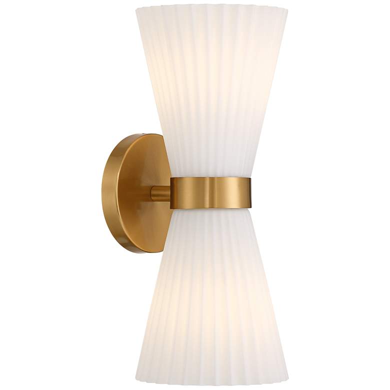 Image 2 Possini Euro Peter 14" High Warm Brass 2-Light Wall Sconce