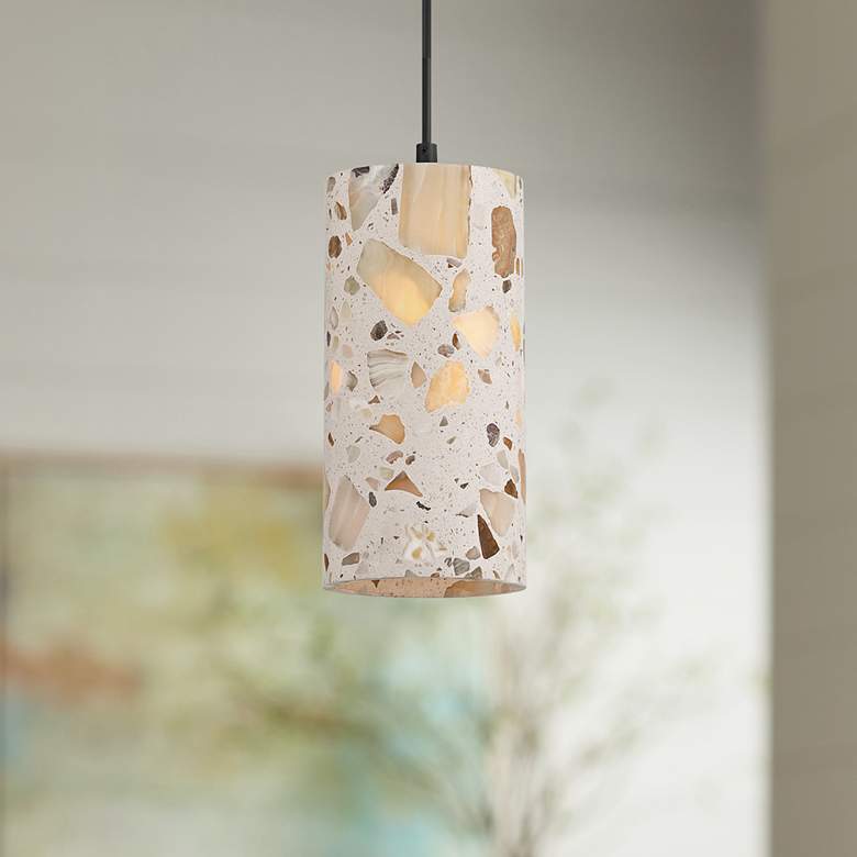 Image 1 Possini Euro Petroglyph 5" Wide Natural Stone Mini-Pendant Light