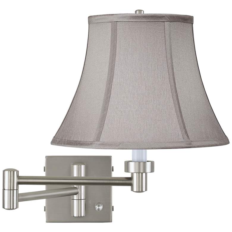 Image 1 Possini Euro Pewter Gray Bell Brushed Nickel Swing Arm Wall Lamp