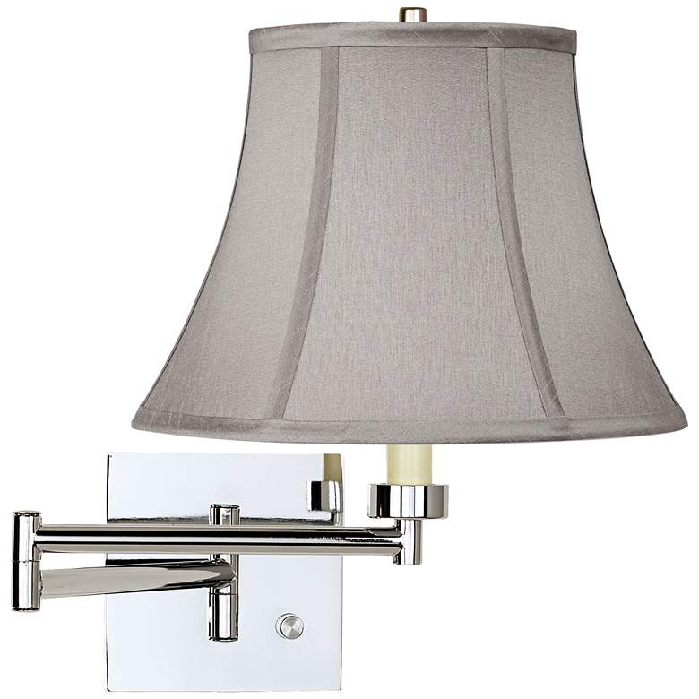 Image 1 Possini Euro Pewter Gray Bell Chrome Plug-In Swing Arm Wall Lamp