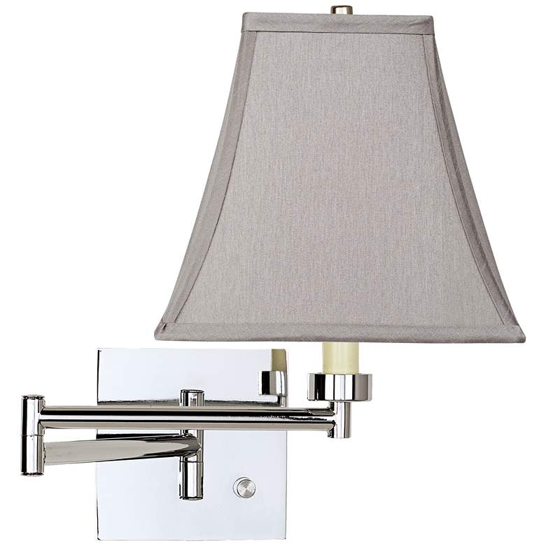 Image 1 Possini Euro Pewter Gray Square Chrome Plug-In Swing Arm Wall Lamp