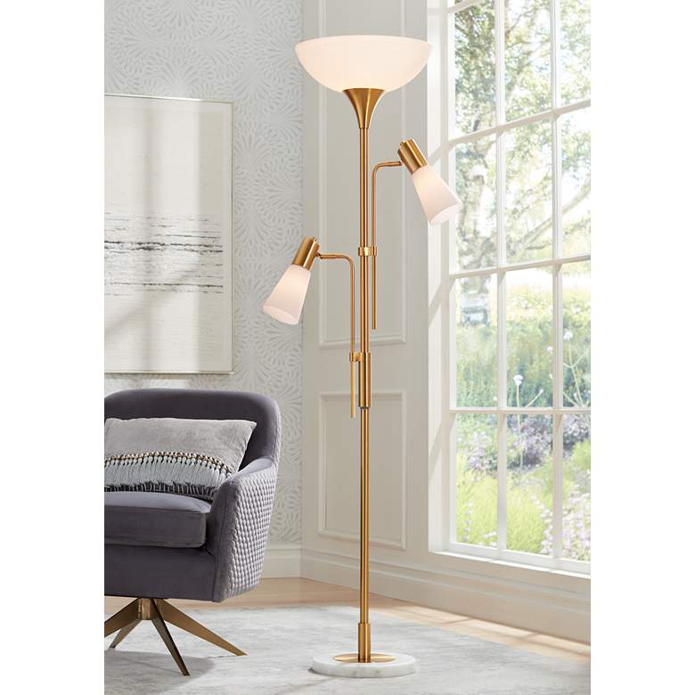 Image 1 Possini Euro Pharos 71" Tree Torchiere Floor Lamp with Marble Base