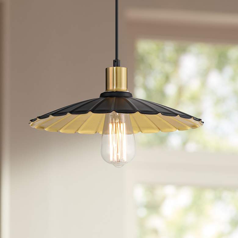 Image 2 Possini Euro Piaza 12 1/4" Wide Black and Gold Pendant Light