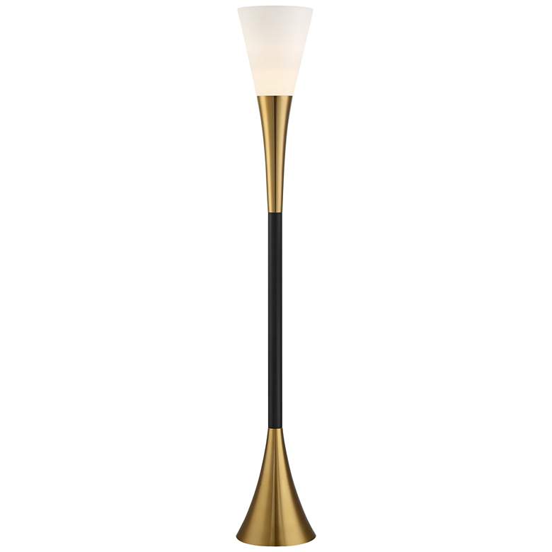 Image 3 Possini Euro Piazza 72 1/2" Brass and Black Torchiere Floor Lamp