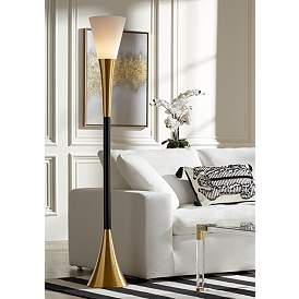 Image2 of Possini Euro Piazza 72 1/2" Brass and Black Torchiere Floor Lamp