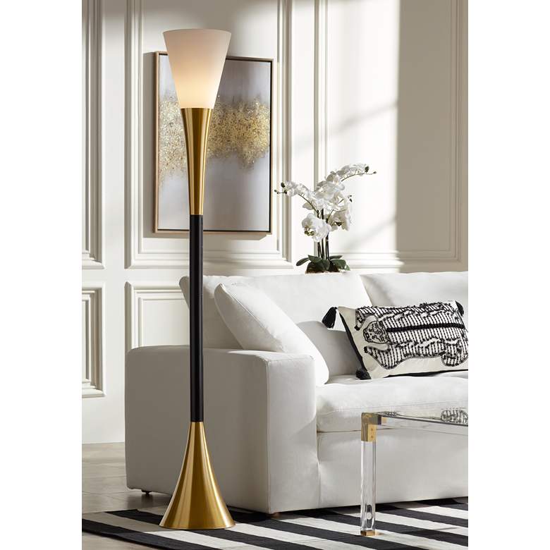 Image 2 Possini Euro Piazza 72 1/2 inch Brass and Black Torchiere Floor Lamp