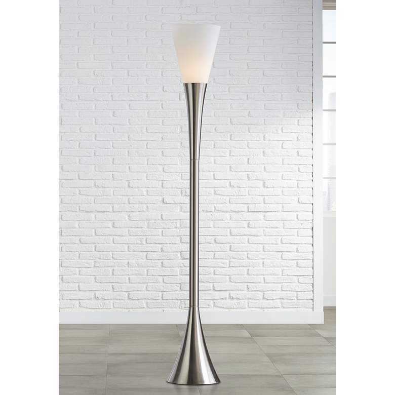 Image 1 Possini Euro Piazza 72 1/2 inch Brushed Nickel Modern Torchiere Floor Lamp