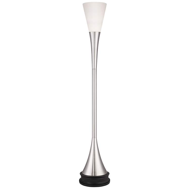 Image 1 Possini Euro Piazza 76.8 inch Nickel Torchiere Floor Lamp with Riser