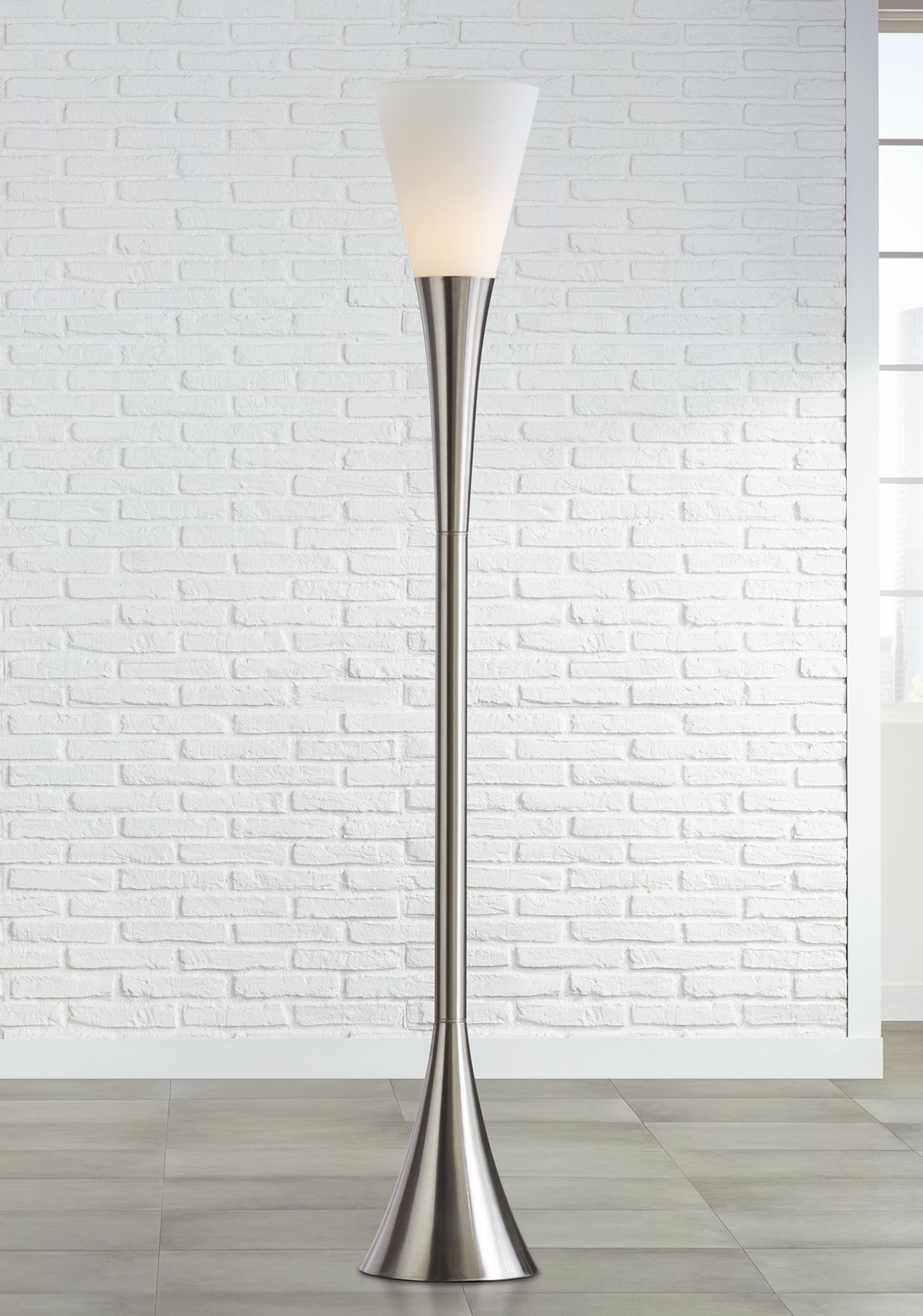 possini euro piazza brushed nickel torchiere floor lamp