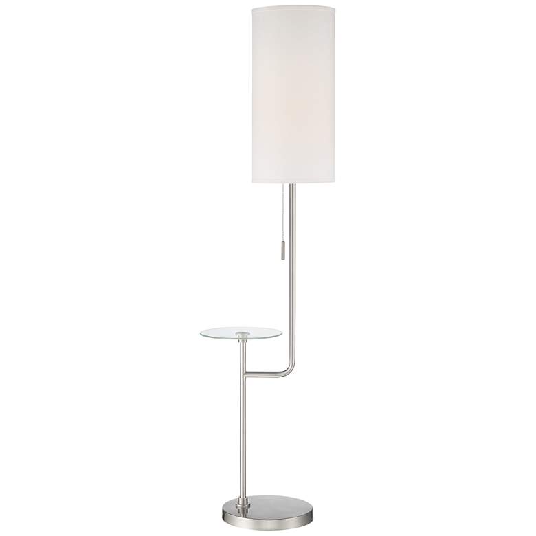 Image 3 Possini Euro Piccolo 60 1/2 inch Nickel Floor Lamp with Glass Tray Table