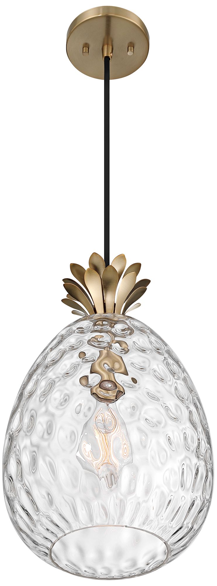 Possini Euro Pineapple 10"W Warm Brass Hammered Glass Pendant Light