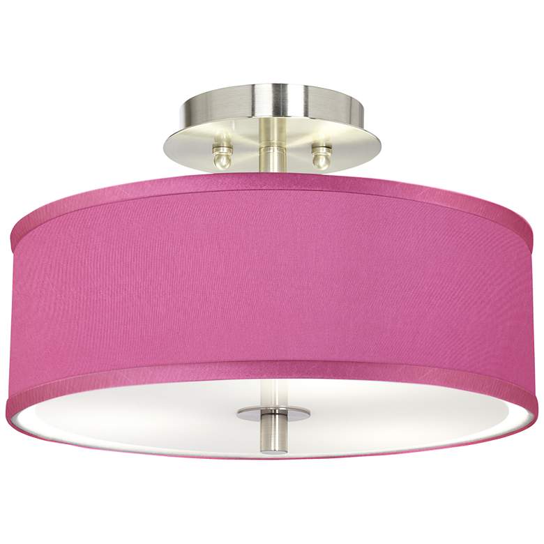 Image 1 Possini Euro Pink Orchid Faux Silk 14" Wide Steel Ceiling Light