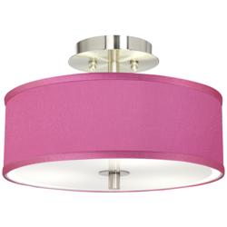 Possini Euro Pink Orchid Faux Silk 14&quot; Wide Steel Ceiling Light