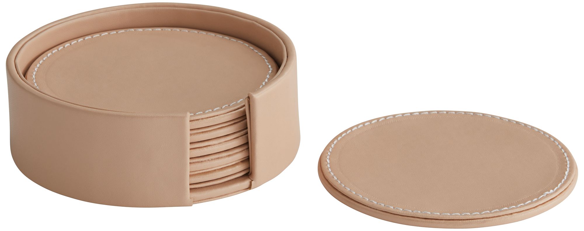 Image 2 Possini Euro Pita Blush Beige Vegan Leather Coasters Set of 6