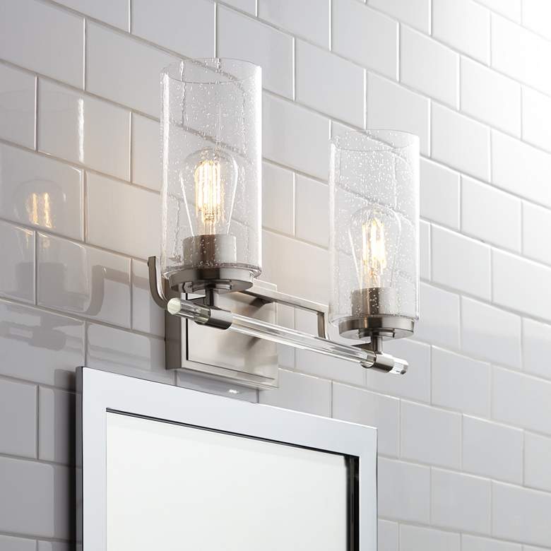 Image 1 Possini Euro Portneuf 17 1/2" Wide Nickel 2-Light Bath Light