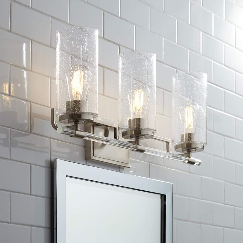 Image 1 Possini Euro Portneuf 26" Wide Nickel 3-Light Bath Light