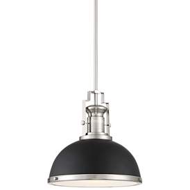 Image2 of Possini Euro Posey 13" Black and Brushed Nickel Dome Pendant Light