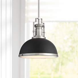 Image1 of Possini Euro Posey 13" Black and Brushed Nickel Dome Pendant Light