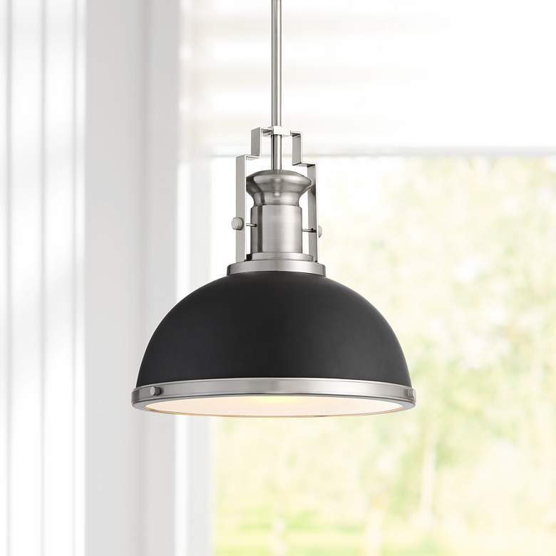Image 1 Possini Euro Posey 13 inch Black and Brushed Nickel Dome Pendant Light