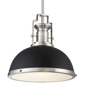 Image3 of Possini Euro Posey 13" Black and Brushed Nickel Dome Pendant Light more views