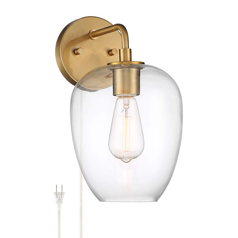 Image 2 Possini Euro Posey Gold and Glass Plug-In Wall Light