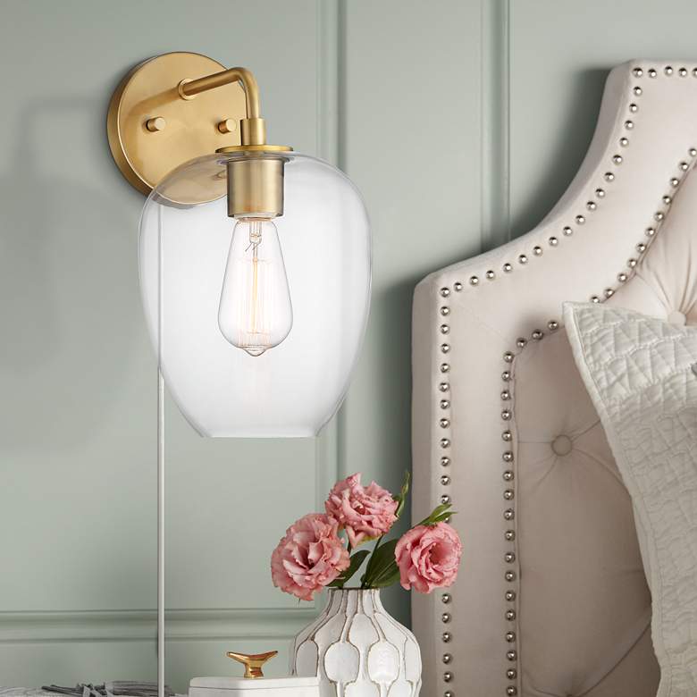 Image 1 Possini Euro Posey Gold and Glass Plug-In Wall Light