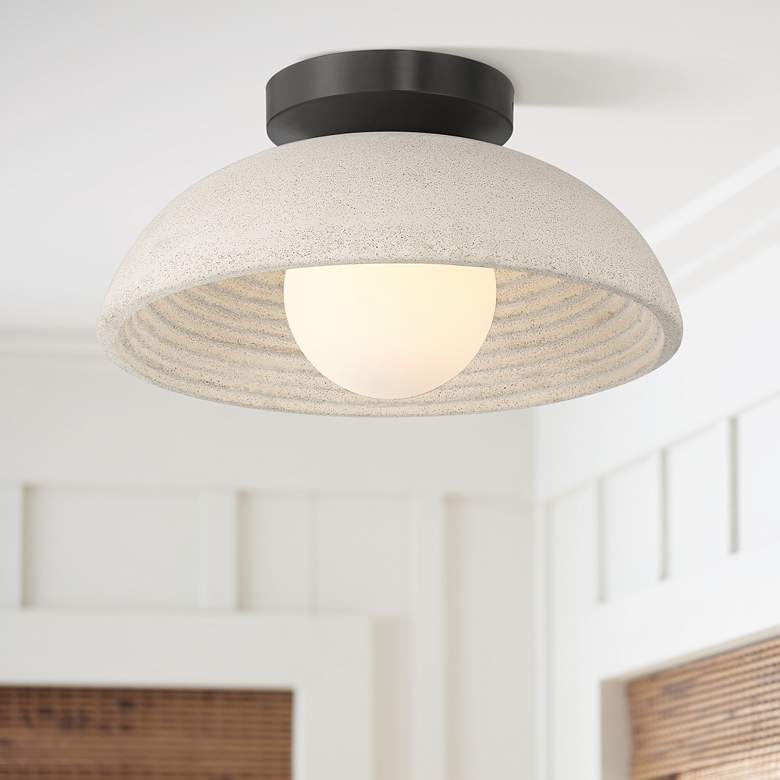 Image 1 Possini Euro Positano 14" Wide Gray Cement Ceiling Light