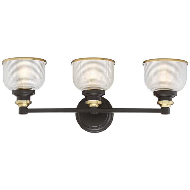 Image 5 Possini Euro Poway 24 inchW Bronze and Glass 3-Light Bath Light more views