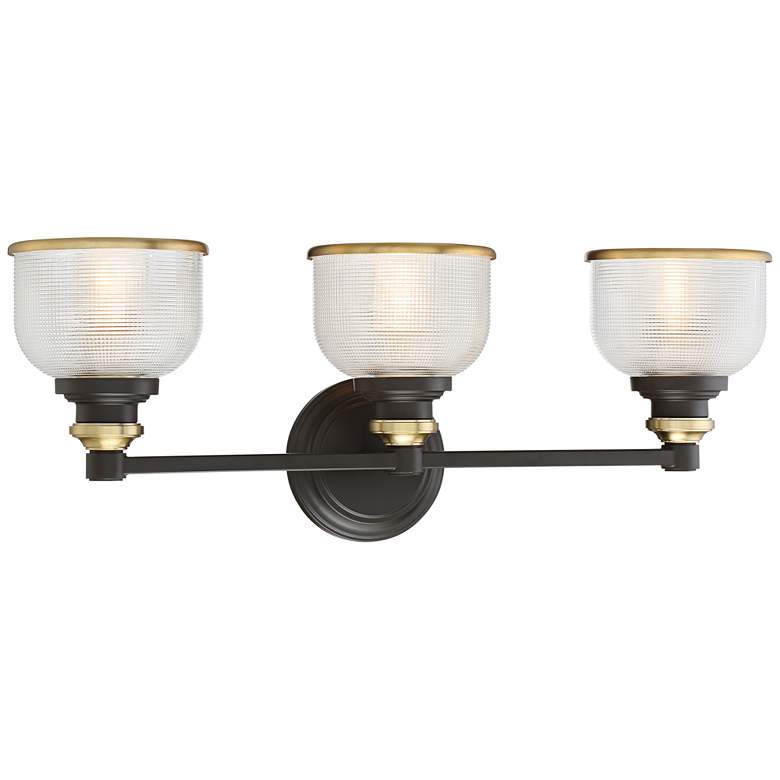 Image 6 Possini Euro Poway 24 inchW Bronze and Glass 3-Light Bath Light more views