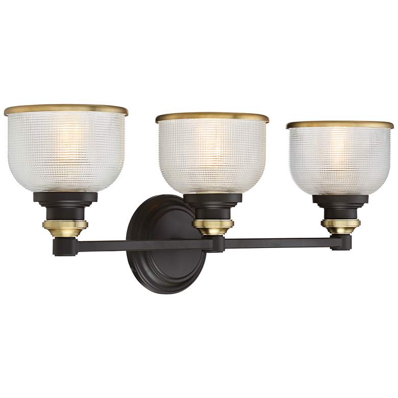 Image 7 Possini Euro Poway 24 inchW Bronze and Glass 3-Light Bath Light more views