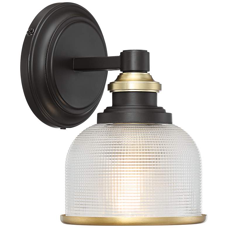 Image 7 Possini Euro Poway 9" Bronze and Textured Glass Wall Sconces Set of 2 more views