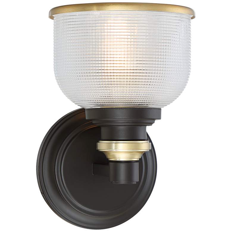Image 2 Possini Euro Poway 9"H Bronze and Textured Glass Wall Sconce