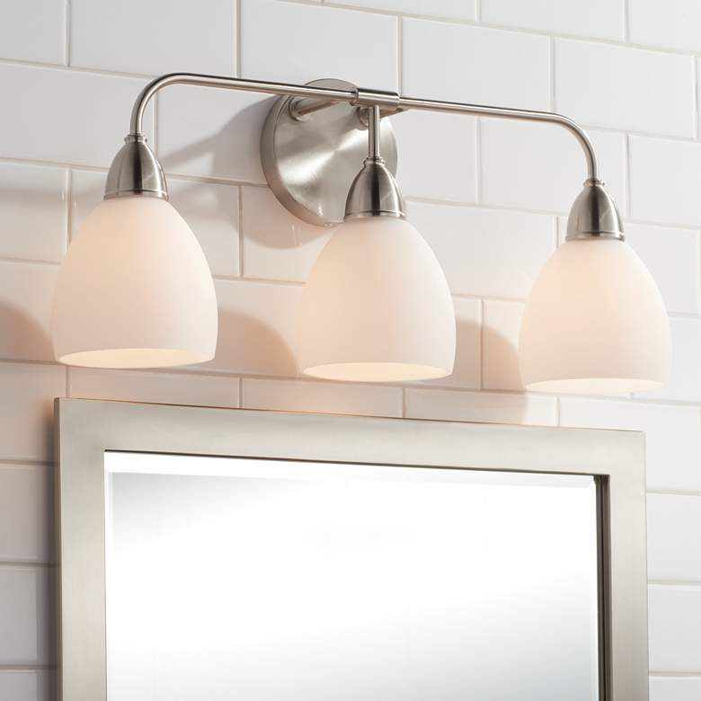 Image 1 Possini Euro Powder 22" Wide Brushed Nickel 3-Light Bath Light