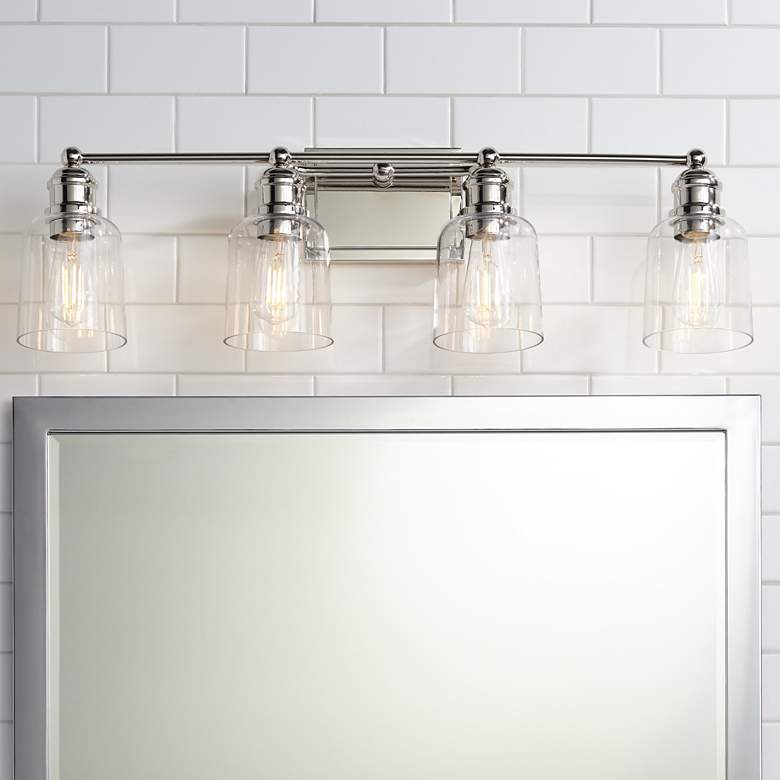 Image 1 Possini Euro Preston 32 inch Wide Polished Nickel 4-Light Bath Light