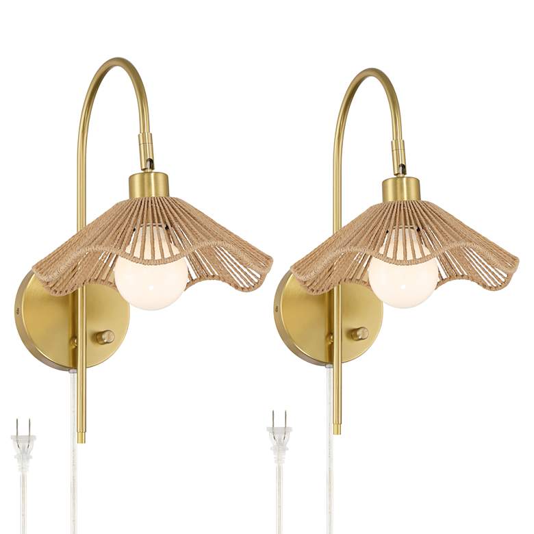 Image 2 Possini Euro Primrose 17 1/4" H Brass Plug-In Wall Lamp Set of 2