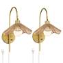 3_Possini Euro Primrose 17 1/4" H Brass Plug-In Wall Lamp Set of 2