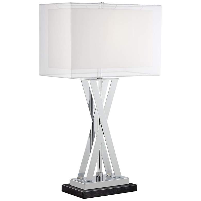 Image 1 Possini Euro Proxima 28" Chrome Table Lamp with Black Marble Riser