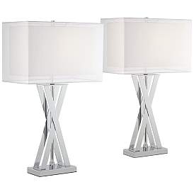 Image1 of Possini Euro Proxima 28" Chrome X-Shaped Modern Table Lamps Set of 2